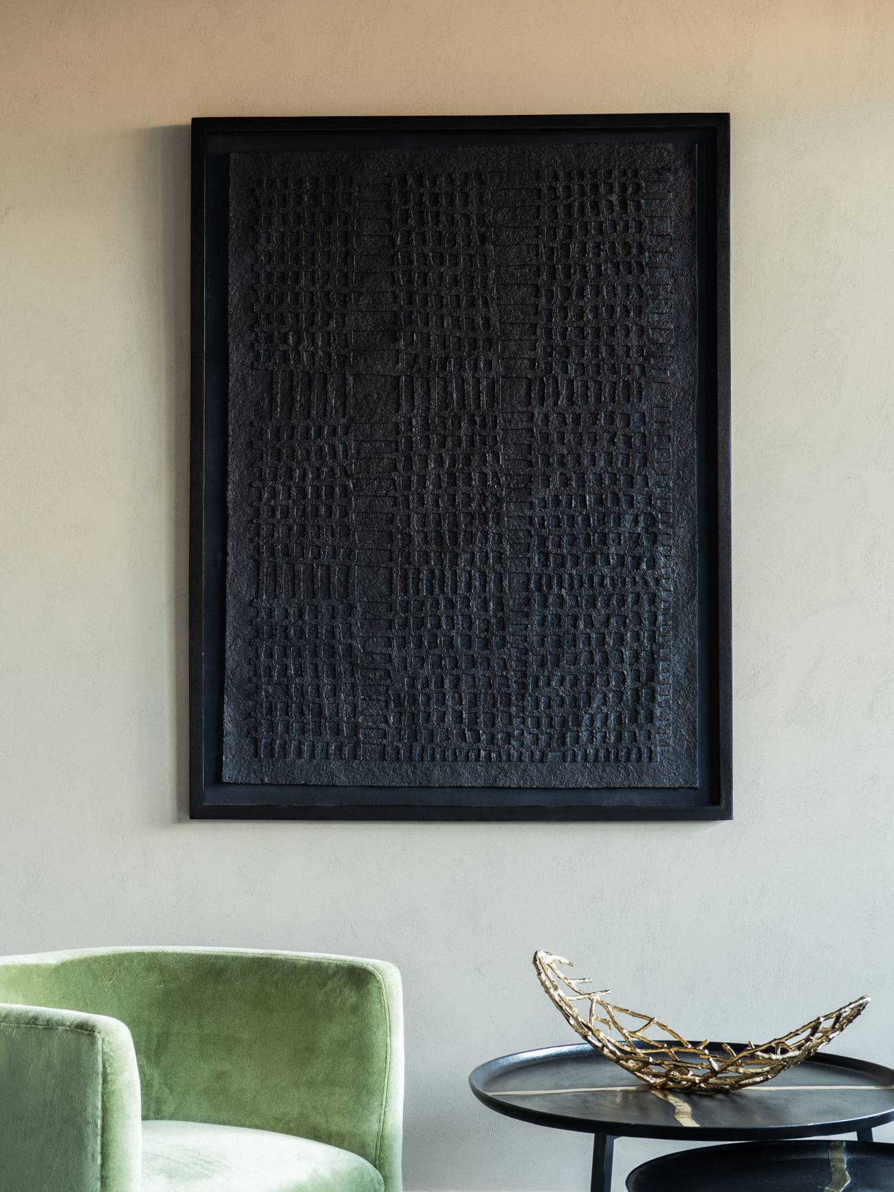 Trenton Abstract Black Papier Mache Large Framed Wall Art 2